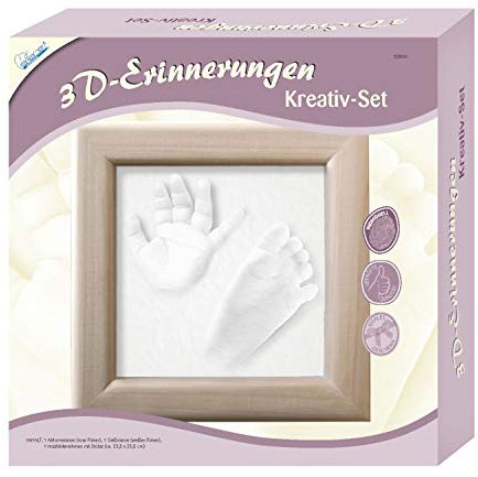 Mammut Spiel & Geschenk 129001-3D Erinnerungen Abdruck Set, Abformset für Gipsabdruck von Babys Hände und Füße, Komplettset mit Holzrahmen, Kreativset für junge Eltern, Geschenkidee zur Geburt