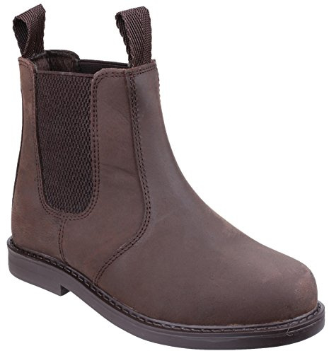 Amblers Enfants Cuir Bottes Bottines À Enfiler Chaussures Cheville Sans Lacets Marron 33