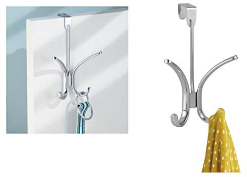 iDesign Axis Attaccapanni con ganci per porte, Struttura appendiabiti con 4 ganci in metallo per appendere giacche, asciugamani o sciarpe, argento