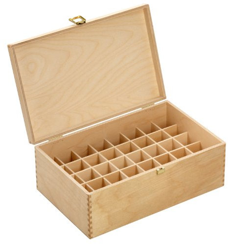 Holzboxen - Schlichte Bachblütenbox aus hellem Birkenholz - 40 Fächer für 30 ml Flaschen - Maße: 305 x 199 x 116 mm (BxTxH) - Lochdurchmesser: 33.5 mm - Geschenkidee