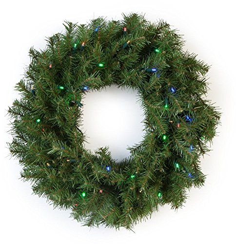 National Tree Company Pre-Lit Artificial Christmas Wreath, Green, Norwood Fir, Multicolor Lights, Christmas Collection, 24 Inches