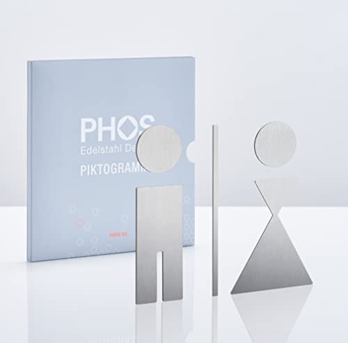 WC-Symbole/Piktogramme mit Design-Award, 11 cm Höhe, Damen Herren Toiletten, Türschild Edelstahl matt, Kleben ohne zu Bohren - PHOS Design