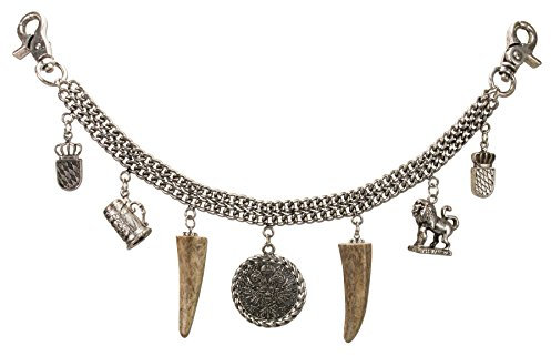 Alpenflüstern Trachten-Charivari Alois - Hochwertiger Herren-Trachtenschmuck mit Trophäen-Anhängern für die Lederhose, echtes Hirschhorn, (antik-silber-farben) HCH005