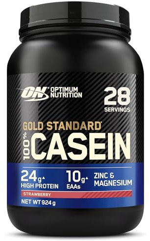 Optimum Nutrition Gold Standard 100% Casein Slow Digesting Protein Powder with Zinc, Magnesium and Amino Acids, Support Muscle Growth & Repair Overnight, Strawberry Delight Flavour, 28 Servings, 924 g