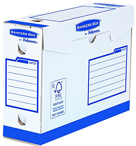 Fellowes Bankers Box - Caja de archivo definitivo extra resistente A4+, 100 mm, 20 unidades, color blanco y azul