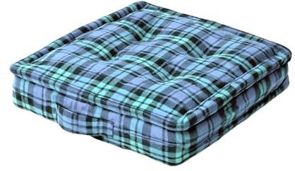 HOMESCAPES - Black Watch Tartan - 100% Cotton - Large Floor Cushion - Geen Blue Black - 50 x 50 x 10 cm Square - Indoor - Garden - Dining Chair Booster - Seat Pad Cushion