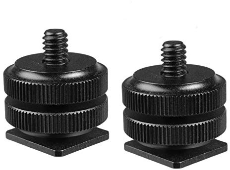 (2 Packs) Fotasy Hot Shoe to 1/4 Adapter, Camera Hot Shoe Mount Adapter, Flash Shoe to 1/4-20 Male Post Adapter with Locking Disk