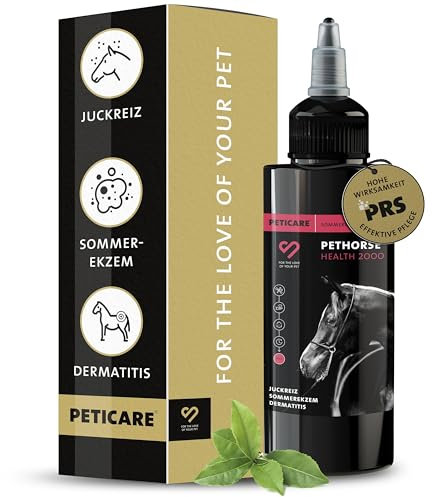 Peticare Caballo Locion contra Dermatitis Atopica y Eczema Verano - Tratamiento Eficaz de Piel Irritada, Detiene Picores Fuerte, Productos de Cuidado - petHorse Health 2000
