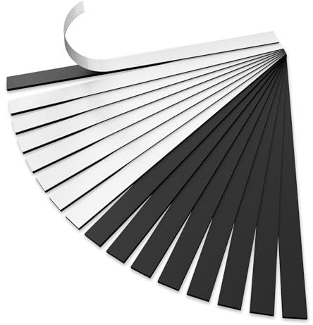 TMS Self-Adhesive Magnet Strips, 16 Pack of Flexible Magnetic Tape Strips for Crafts, Making your own Fridge Magnets, Die Storage or Notes and Reminders Sticky Back Magnets (167x12.5mm) [1.5mm thick]