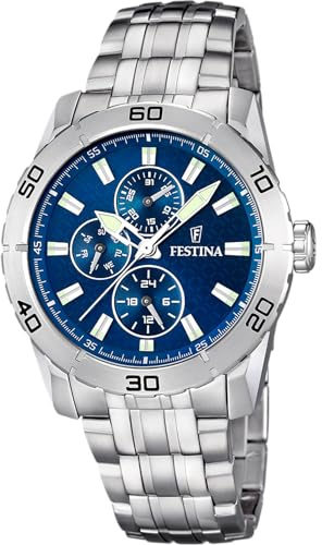 Festina Montre Homme Analogique en Acier Inoxydable 316L Argenté - Mouvement Quartz - Verre Minéral Haute Résistance - Étanche 5 ATM - Multifonction F16606/2 Special Prices