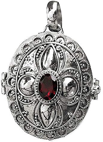 Toms-Silver Amulett Secret Box Medaillon aus 925 Sterling Silber mit Granat