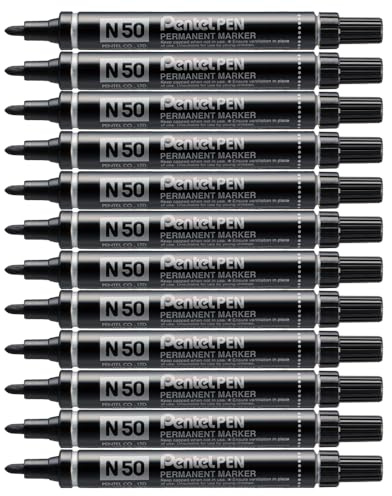 Pentel N50 Permanent Marker Bullet Tip 1.5-2mm Line Black Ref N50-A [Pack of 12]