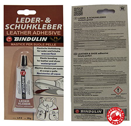 Bindulin Leder- & Schuhsohlen-Kleber 28 g Tube SB. Wasserfeste, elastische Verklebung für Basteln, Schuhe Schuhsohlen Lederhäute und Leder. Idealer Kleber Lederkleber