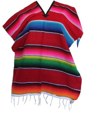 Del Mex Youth Mexican Serape Poncho Child Costume Pancho Red