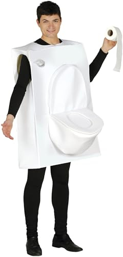 FIESTAS GUIRCA | Costume Toilet Man Adulto (52-54/L) - Abito Divertente per Addio al Celibato e Feste in Maschera - Ideale per Uomini in Festa di Addio al Celibato, Carnevale e Halloween - Bianco