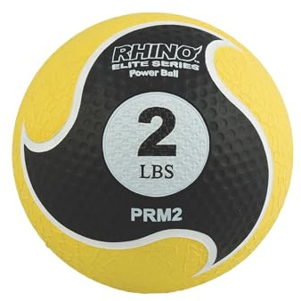 Champion Sports Rhino Elite Medicine Ball-Durable Rubber Weighted Ball & Textured Grip for Core Strength-Cardio & Cross-Training Workouts-Home or Gym Fitness-Yellow (2lbs)