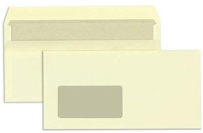 Farbige Briefumschläge - Creme (Chamois)~110 x 220 mm (DIN Lang) | 80 g/qm Offset | Mit Fenster | Selbstklebung | Gerade Klappe | 1000 Stück