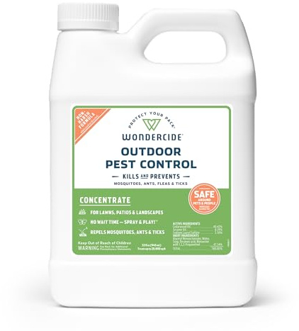 Wondercide - Outdoor Pest Control Spray Concentrate with Natural Essential Oils - Mosquito, Ant, Roach, and Insect Killer, Treatment, and Repellent - Safe Around Pets, Plants, Kids - 32 oz