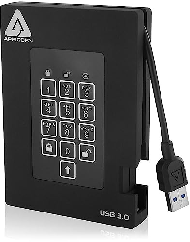 Apricorn Aegis Padlock Fortress FIPS 140-2 Level 2 Validated 256-bit Hardware Encrypted USB 3.0 Hard Drive with PIN Access, 500GB (A25-3PL256-500F)