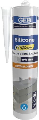 GEB Silicone sanitaire tous supports couleur gris pour l'étanchéité sanitaire. Anti-moisissures, sans odeur et longue durée - 280 ml
