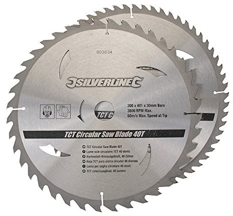 Silverline tools 803634 - I dischi tct sega circolare 40 e 60 denti, 2 pezzi (300 x 30 - anelli 25, 20 e 16 mm)