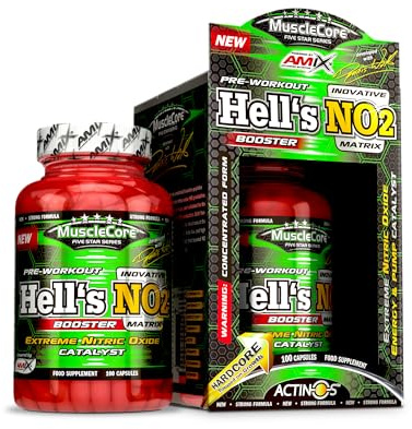 AMIX - Proteína de Suero - Hell's NO2 en 100 Cápsulas - Ayuda a Incrementar la Fuerza y la Vasodilatación - Contribuye a la Recuperación Muscular - Antioxidante Natural