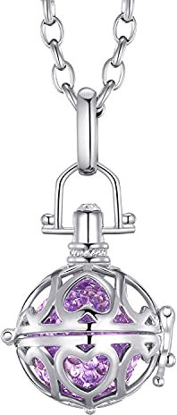 Morella Collar ángel de la Guarda de Acero Inoxidable 70 cm con Colgante Corazones de Amor y Bola de resonancia Ø 16 mm de Color Lila para Damas en Bolsa para Joyas