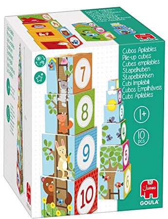 Goula - Jumbo Spiele - Stapelturm Holzspielzeug mit bunten Tiermotiven - Nummerierte Würfel zum Stapeln - ab 1 Jahr