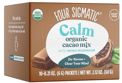 Four Sigmatic Calm Mushroom Cacao Mix – Organic instant cacao with organic reishi mushroom powder – For drinking or baking – Vegan, gluten-free, lactose-free – 10 servings