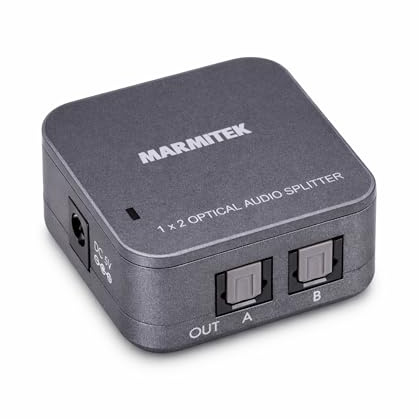 Splitter Audio Toslink - Marmitek Split TS12 - Divisor de Audio Óptico - 1 IN / 2 OUT - Frecuencia de Muestreo de 192 kHz - Dolby Digital - DTS - SPDIF - Amplificador Integrados