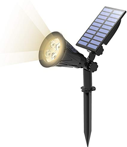 T-SUN Lámparas Solares, Foco Solar Exterior de 4 LED,IP65 Impermeable,Blanco Cálido 4000K,2W 250 Lumenes, Luz de Paisaje al Aire Libre, para Calzada, Patio, Cesped, Pathway, Jardín