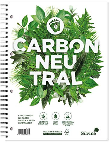 Silvine A4+ Carbon Neutral Wirebound Notebook - Lined with Margin, 120 Pages of Premium CO2 Neutral Paper. Ref R302 [Pack of 5], White