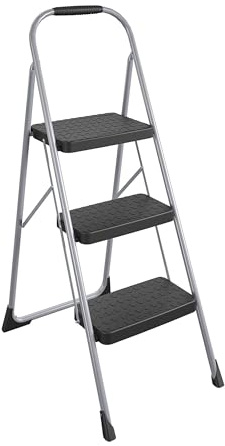 Cosco 11408PBL1E Three Step Big Step Folding Step Stool with Rubber Hand Grip, Grey