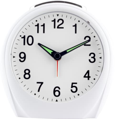 Eurotime Funkwecker, Weiß Matt, Kunststoffglas, 12-Zahlen-Zifferblatt weiß, automatische Zeitein- und Zeitumstellung von Sommer- und Winterzeit, mit Licht und Weckwiederholung, 49586-00