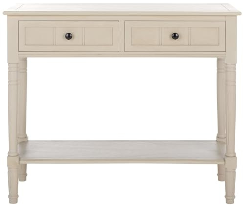 SAFAVIEH Furniture - Samantha 2-Drawer Console Table - Vintage Grey - Solid Wood - Classic Storage Design - Ideal for Entryway, Living Room, Hallway, 35.8W x 13.8D x 29.5H (AMH5710A)
