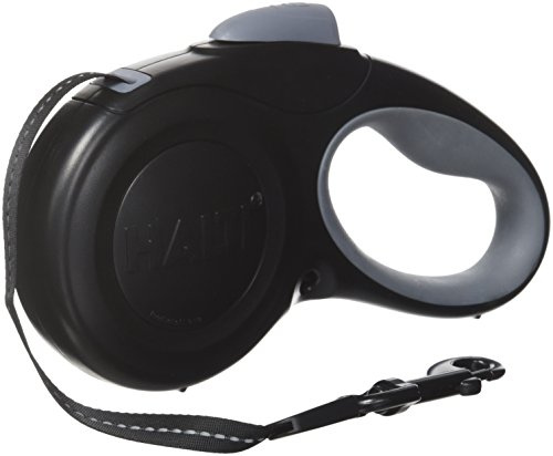 Guinzaglio retrattile HALTI - Tessuto catarifrangente e impugnatura morbida ed ergonomica in gel. Sistema di blocco di sicurezza brevettato. Ideale per cani di taglia media (Taglia M, Nero)