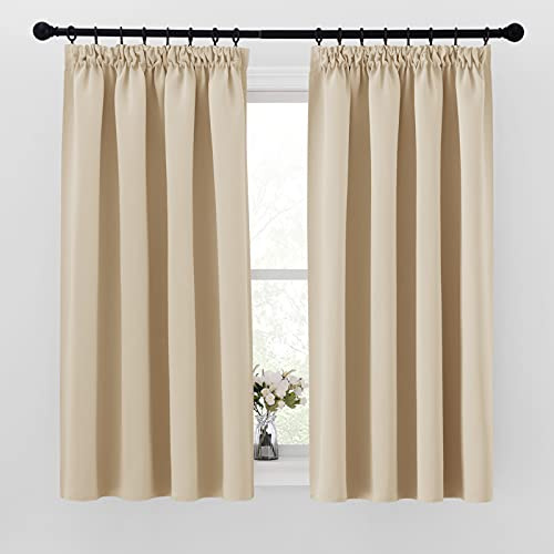 PONY DANCE Blackout Pencil Pleat Curtains, Biscotti Beige, W46 x L54 Inch | Thermal Insulated Curtains with Noise Reducing & Privacy, Soft Window Treatment for Bedroom, Living Room & Kitchen, 2 Panels