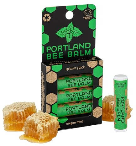Portland Bee Balm All Natural Handmade Beeswax Based Lip Balm, Oregon Mint 3 Count