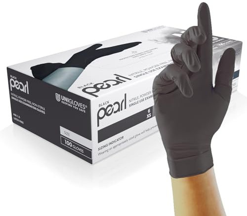 Unigloves Black Pearl gants d'examen en nitrile - gants jetables polyvalents, sans poudre et sans latex - boîte de 100 gants, noirs, taille XS (GP0031)