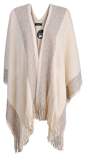 ZLYC Mujer Invierno Poncho Retro Cálido Capa Ribete de flecos