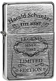 polar-effekt Sturmfeuerzeug gebürstet mit Gravur - Personalisierte Benzin-Feuerzeug - Geschenkidee für Männer und Frauen - Motiv Legend