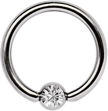 Ohrpiercing Titan Piercing Ring 1,2 x 8 mm mit Zirkonia Kugel in klar