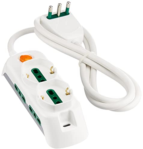 Vimar FP00521.C.B Presa Multipla con Interruttore Luminoso, 2 Prese universali, 4 Biprese Sicury, Bianco, 1.5 metri