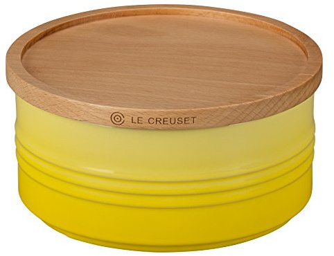 Le Creuset PG1517-141M Stoneware Canister with Wood Lid, 23 oz, Soleil