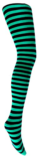 MYSASI Randiga strumpbyxor för flickor – mjuka och stretchiga – åldrarna 6–14 – perfekt för skola, dans, vardagskläder och halloween – randiga maskintvättbara tights för barn, Svart och smaragd, 6-8