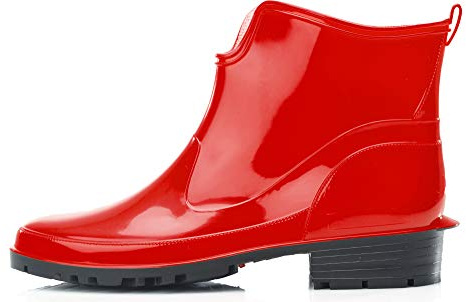 Ladeheid Botines de Agua en PVC para Mujer Botas de Lluvia Botines Impermeables de Caucho Zapatos de Goma para Primavera Wellington Boots Botas Cortas LA-930 (Rojo, 39 EU)