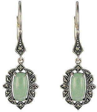 Esse Marcasite Argent 925 Art Nouveau Jade et Boucles d'oreilles en marcassite de 3,5 cm
