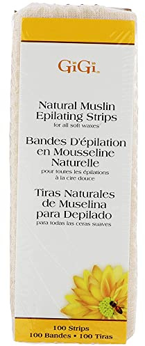 GiGi Waxing Strips for Hair Waxing/Hair Removal, Small Natural Muslin, 100 Epilating Strips