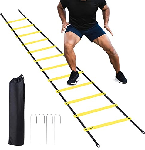 Ohuhu® Echelle Agilité/Echelle de Coordination/Ladder/Echelle Football avec Valise Noire pour Les Exercices de Vitesse et de Coordination (Jaune, 12 Echelon)