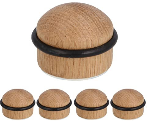 Gedotec Türstopper Holz mit Dämpfungsgummi - Eiche | HERBERT | 5 Stück Premium Tür Stopper aus Vollholz | Türstopper Boden zum Kleben + Schrauben | Türstopper klein für Zimmertüren | Bodentürpuffer